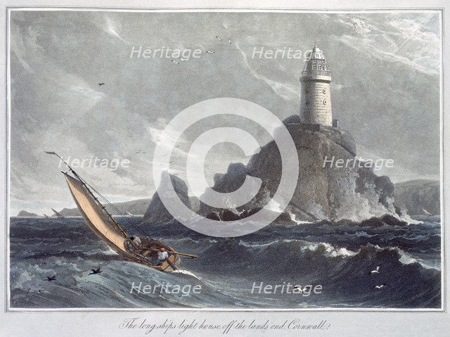 'The Longships Lighthouse off the Lands End, Cornwall', 1814. Artist: William Daniell