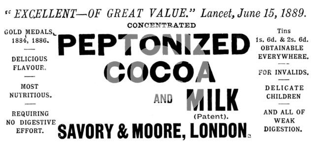 Advertisement for Peptonized Cocoa and Milk, 1890. Creator: Unknown.