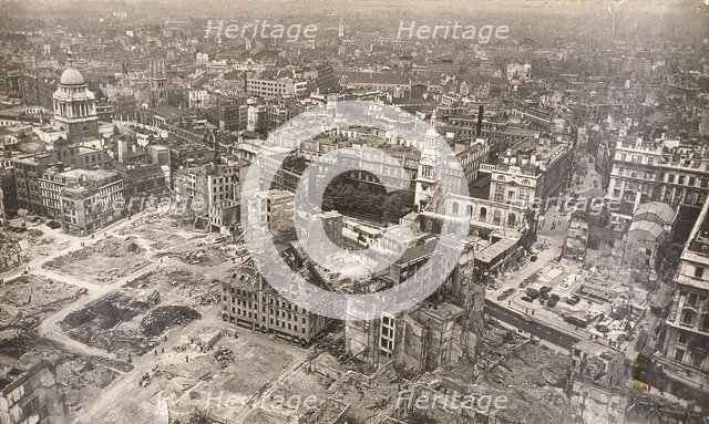 View of Newgate Street, City of London, showing air raid damage, c1944. Artist: Anon