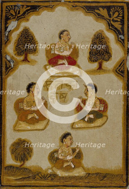 Four Monks, Number Four of the Sanaka (Ancient) Suit, Playing Card from a 32-Suit..., c1800. Creator: Unknown.