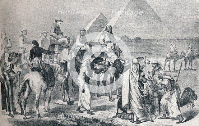 The royal party leaving the encampment at Giza, Egypt, c1861 (1910). Creator: Unknown.