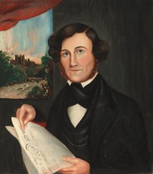 Man Named Hubbard Reading "Boston Atlas", 1843 or after. Creator: Unknown.