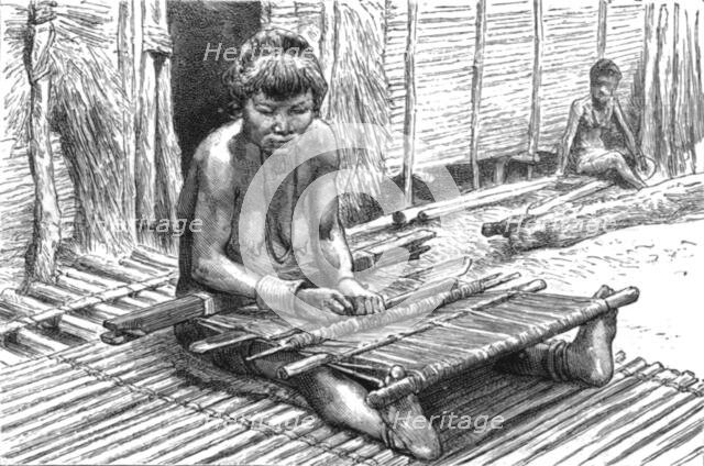 ''An Exploring Expedition in Unknown Tonquin; A Benong Girl Weaving', 1890. Creator: Unknown.