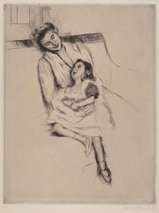 Reine and Margot Seated on a Sofa (No. 2), c. 1902. Creator: Mary Cassatt.