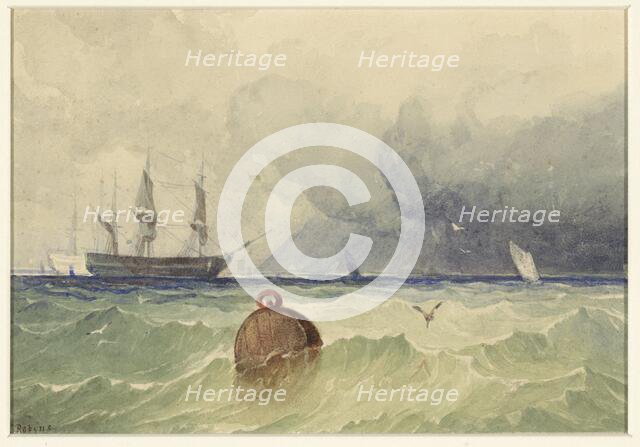 Three-masters at anchor with rough weather coming in, 1830-1880. Creator: Thomas Sewell Robins.