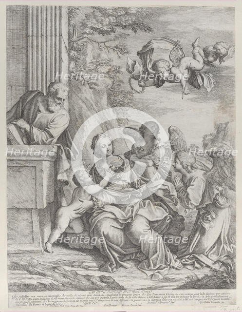 The Holy Family with angels at right and overhead, 1652. Creator: Giovanni Battista Beinaschi.