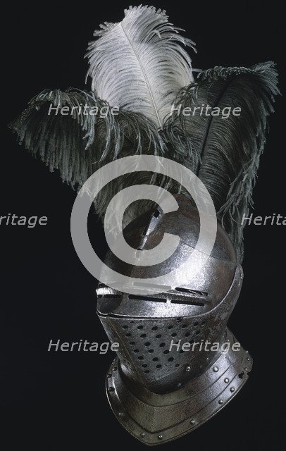 Steel helmet made in the Royal Armory at Greenwich Palace, from London, c1540. Artist: Unknown