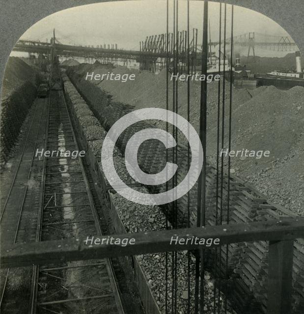 'Unloading Iron ore at Port of Cleveland, Ohio, the Heaviest Handler of Ore in the World', c1930s. Creator: Unknown.