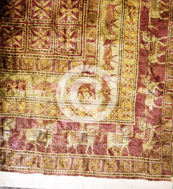 Corner of Pile Carpet from Tomb at Pazyryk, Altai, USSR, 5th century BC-4th century BC. Artist: Unknown.
