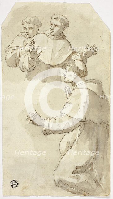 Three Startled Monks, One Kneeling, Two Standing, n.d. Creator: Unknown.