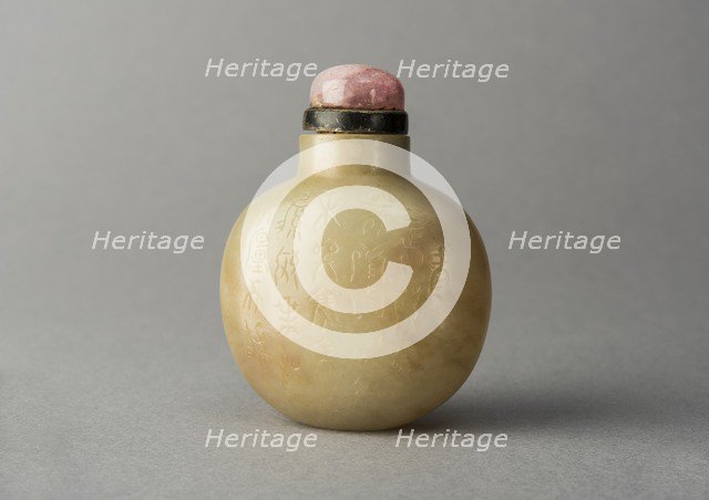 Jade snuff bottle with incised characters, China, Qing dynasty, 1644-1911. Creator: Unknown.
