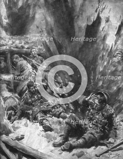 ''La Bataille des Flandres; Un projectile a eclate dans la boue sans blesser personne', 1914. Creator: Arthur C Michael.