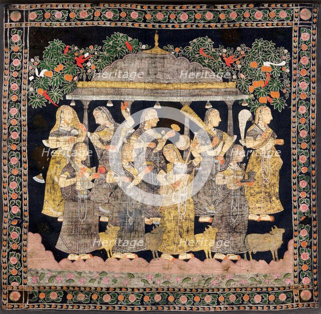 Nine Gopis (Pichwai Painting), End of 19th century. Creator: Indische Kunst.