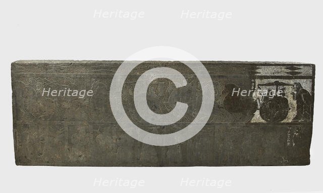 Han slab in low relief from mortuary chamber..., Han dynasty, 206 BCE-220 CE. Creator: Unknown.