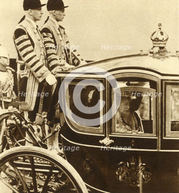 'Queen Mary, in her coach of glass, accompanied by Queen Maud of Norway', 1937. Artist: Unknown.