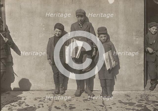 John Pento, 14 years old, Daniel and Angelo Pento, 7 years old, selling newspapers..., 3348. Creator: Lewis Wickes Hine.