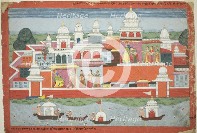 Rukmini Seeks Krishna's Permission to Visit her Brother Rukma, page from a manuscript..., c.1775. Creator: Unknown.