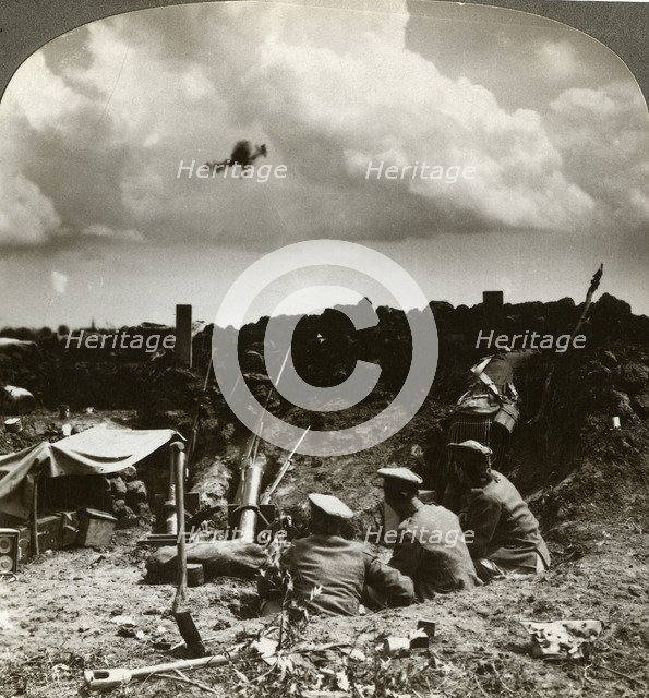 Mortars in the trenches, World War I, 1914-1918.Artist: Realistic Travels Publishers