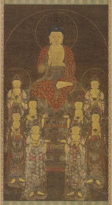 Buddha Amitabha (Amita) and the Eight Great Bodhisattvas, Late Goryeo period,mid-late 14th cent. Creator: Unknown.