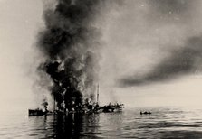The sinking of icebreaker Alexander Sibiryakov by German cruiser Admiral Scheer on 25 August 1942. Creator: Anonymous.