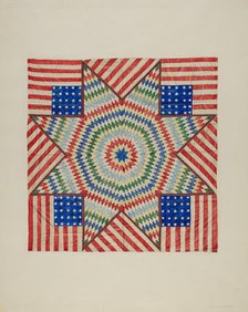 Star and Flag Design Quilt, c. 1941. Creator: Fred Hassebrock.