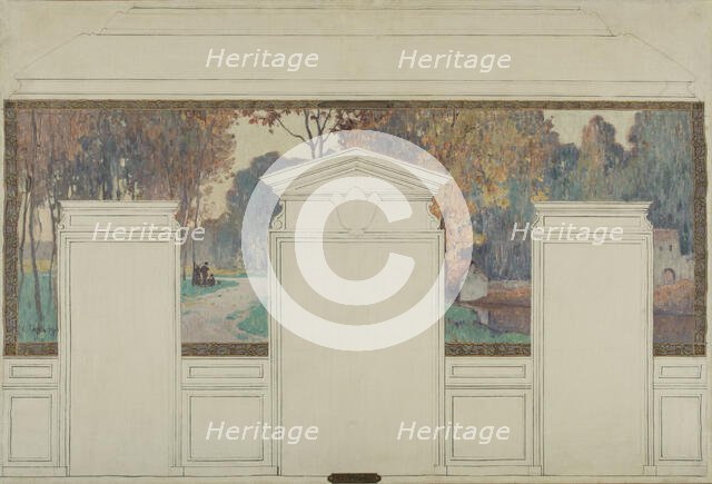 Esquisse pour la mairie de Fresnes : Paysage avec promeneurs en automne, 1905. Creator: Jean Constant Pape.