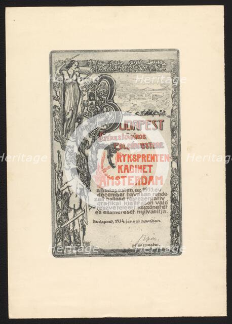 Expression of thanks from the mayor of Budapest for participation in an exhibition..., 1934. Creator: Unknown.