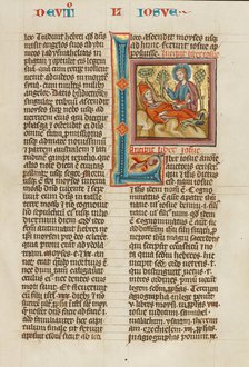 Initial L: God Blessing the Dead Moses; Historia Scholastica, about 1300. Creator: Unknown.