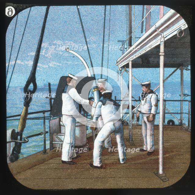 'Working a 3-pounder -- H.M.S. Blake', c1900. Creator: Unknown.