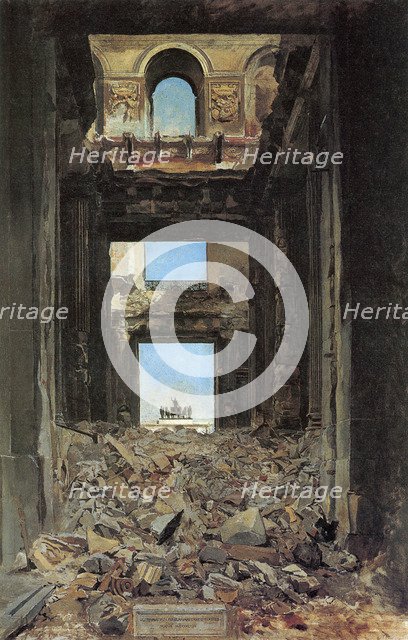 'The Ruins of the Tuileries Palace after the Commune of 1871', 1877.  Artist: Jean Louis Ernest Meissonier