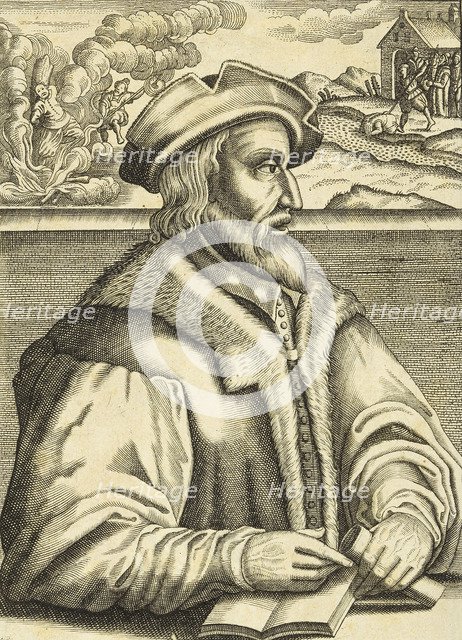 Balthasar Hubmaier, burned for heresy in Vienna, 1609.