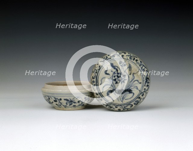 Blue and white covered box with bunch of lotus, Chu Dau kiln, Vietnam, mid 15th century. Artist: Unknown