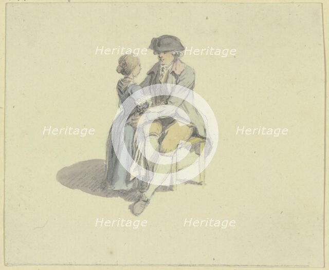 A man sitting on a chair talking to a girl. Creator: Johann Ludwig Aberli.