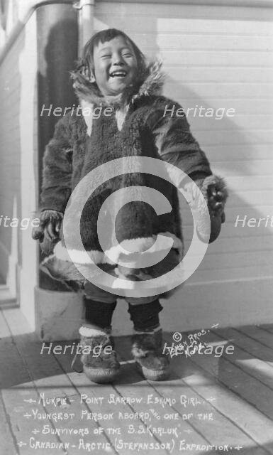 Mukpi, Eskimo girl, youngest survivor of the S.S. Karluk, between c1900 and c1930. Creator: Lomen Brothers.