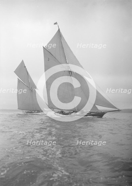 The racing cutters 'Creole' (3) and 'Rosamond', 1911. Creator: Kirk & Sons of Cowes.