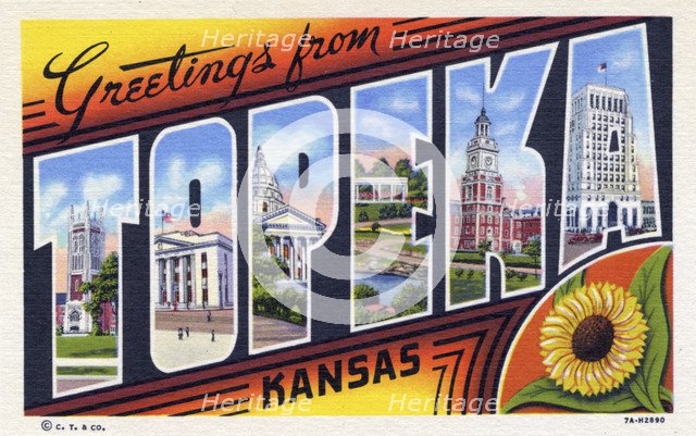 'Greetings from Topeka, Kansas', postcard, 1937. Artist: Unknown