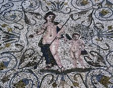 Mosaic in the Amphitheatre house representing spring, preserved in the archaeological site of Mer…