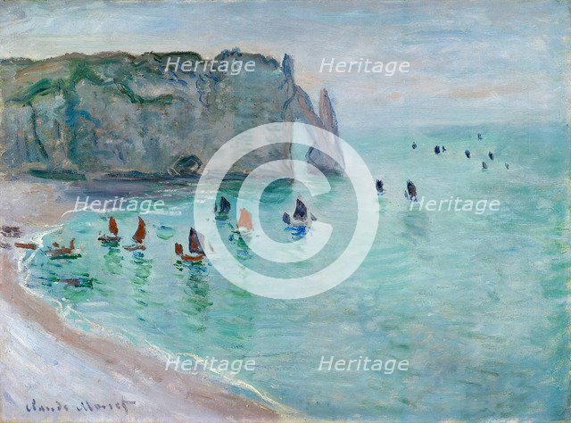 Étretat, La Porte d'Aval, Fishing Boats Leaving the Harbour, ca 1885.