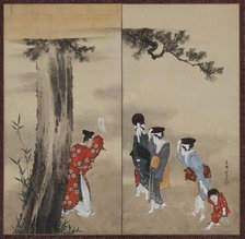 A Shinto Priest, Three Women and a Child, Edo period, ca. 1799-1801. Creator: Hokusai.