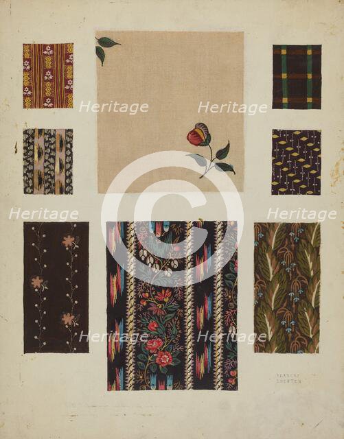 Materials from Patchwork Bedspread, c. 1936. Creator: Frances Lichten.