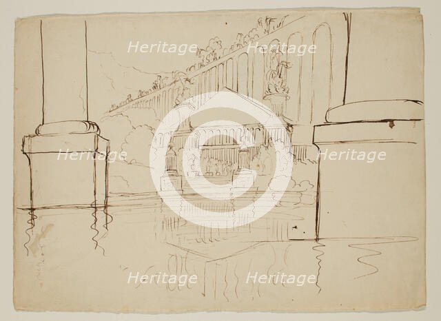 Architectural Fantasy, Study for THE ARCHITECT'S DREAM, c1839. Creator: Thomas Cole.