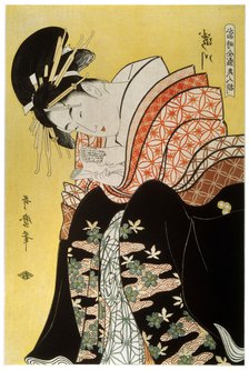 'Beauty Takigawa from the Tea-house Ogi', late 18th or early 19th century. Artist: Kitagawa Utamaro