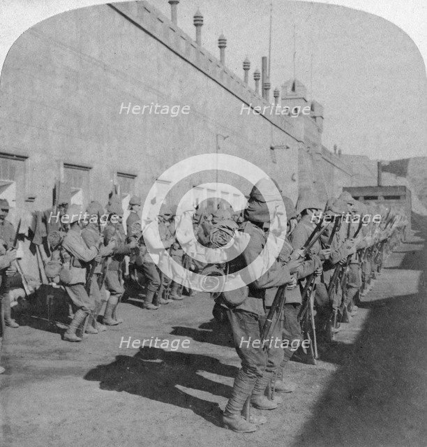 Inspection of the Cheshire Regiment in the fort at Johannesburg, Boer War, South Africa, 1901. Artist: Underwood & Underwood