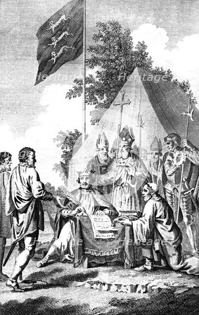 King John signing Magna Carta, 1215 (c18th century).Artist: J Collyer