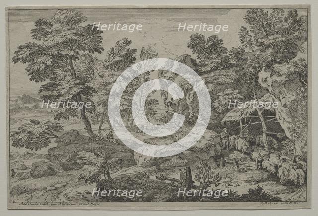 Landscape with Shepherds and two Flocks, second half 1600s. Creator: Adrian van der Cabel (Dutch, 1631-1705); Nicolas Robert.