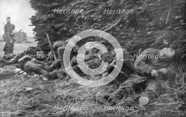 German soldiers killed by artillery fire, 1st Battle of the Marne, France, 5-12 September 1914. Artist: Unknown