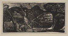 Shepherd Chases Away a Wolf, from Thornton's Pastorals of Virgil, 1821. Creator: William Blake.