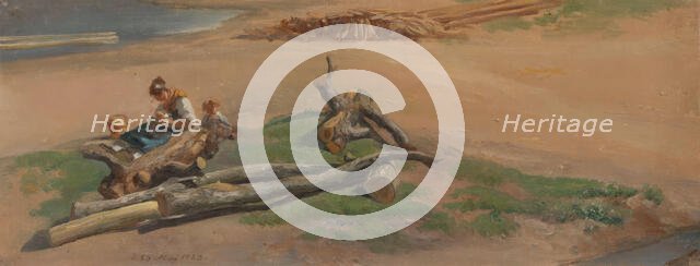 Woman and Child on a River Bank, 1823. Creator: Johan Christian Dahl.