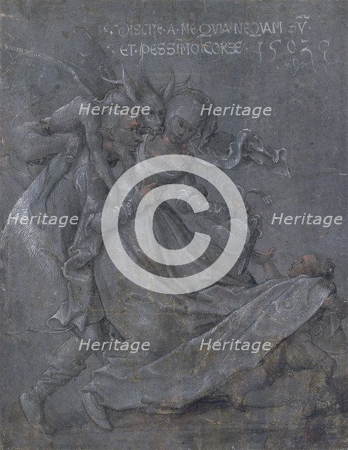 Pair of lovers with the Devil and Cupid, 1503. Artist: Strigel, Bernhard (ca 1460-1528)