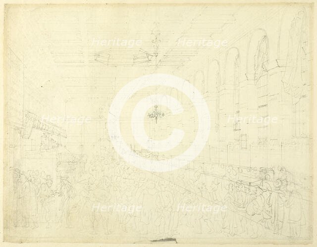 Study for The Long Room, Custom House, from Microcosm of London, c. 1808. Creator: Augustus Charles Pugin.